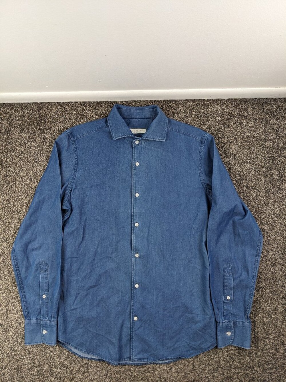Luca Faloni Dress Shirt Denim Blue Long Sleeve Button Up Sz 15 3/4 Slim Fit